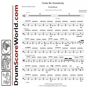 Nickelback - Gotta Be Somebody - Drum Sheet + Play-Along Track